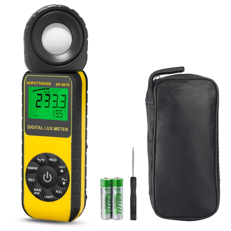AOPUTTRIVER Light Meters, AP-881D Lux Meter with Ambient Temperatureï¼ˆâ„ƒ/â„‰ï¼‰Measurer Light 0.01~400,000 Lux (0.01~40,000 FC), Luxmeter with 270Âº Rotated Sensor, Back Light, Data storag for Plants LED Indoor Lights - Image 1